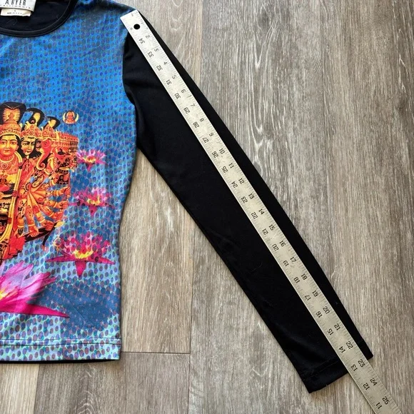 Vintage 90s Y2K A Byer Hindu Krishna Colorful Abstract Long Sleeve Top Size S - Picture 9 of 10